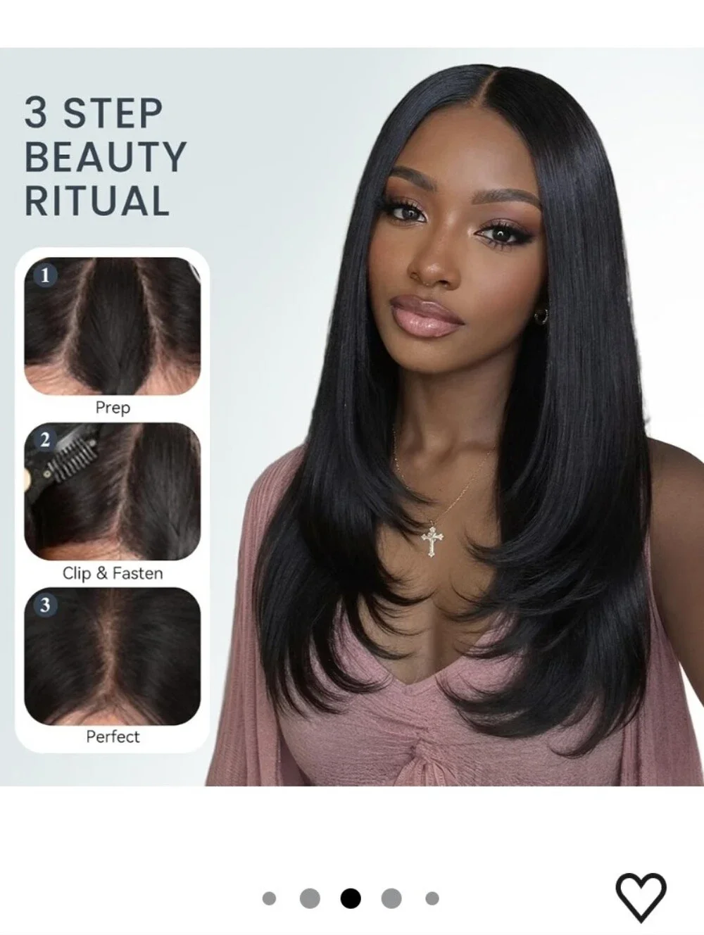 Sleek Long Straight Half Wig with V-Layer in Black